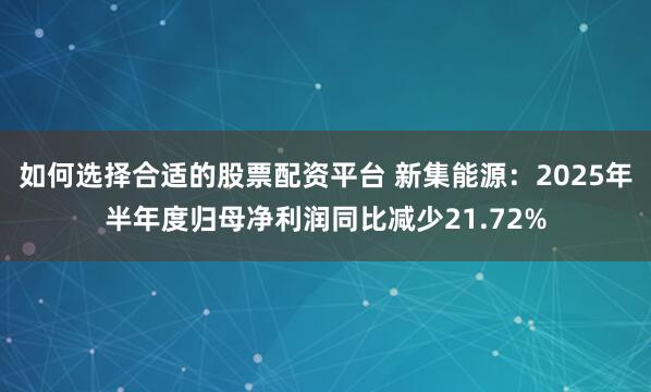 如何选择合适的股票配资平台 新集能源：2025年半年度归母净利润同比减少21.72%